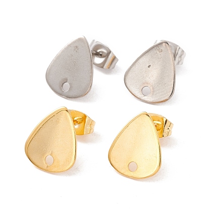201 Stainless Steel Stud Earring Findings, with Ear Nuts and 304 Stainless Steel Pins, Teardrop with Hole
