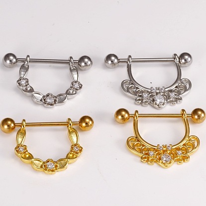 Кольца для сосков из латуни с прозрачным кубическим цирконием, сосок стремя
