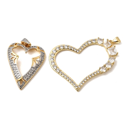 Латунные микропаве прозрачные подвески с фианитом, сердце прелести, долговечный, стойки покрытие, с эмалью, без свинца и без кадмия