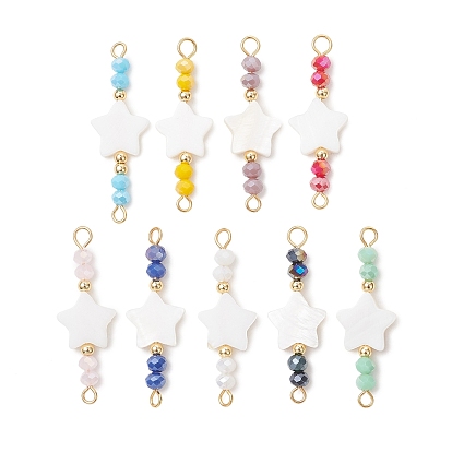 9шт. 9 цвета, натуральные пресноводные ракушки и гальванизированные стеклянные бусины, соединительные подвески, звезда очарование, с латунными бусинами и 304 штифтами из нержавеющей стали.