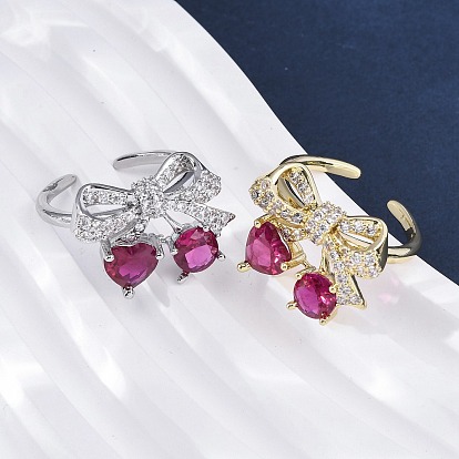 Манжеты из латуни с микро паве кубический цирконий для женщин, вишня, без кадмия и без свинца, долговечный, стойки покрытие