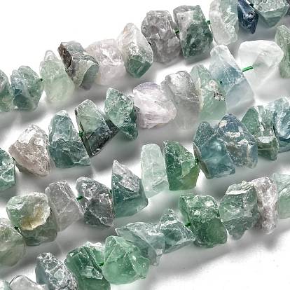 Rough Raw Natural Green Fluorite Beads Strands, Nuggets