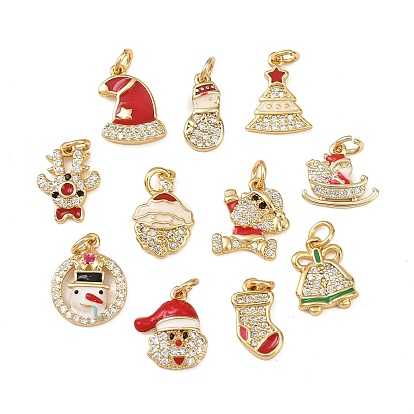 Рождественские латунные эмалевые подвески с микропаве из кубических цирконий, с целью перехода в кольце, без свинца и без кадмия, долговечный, стойки покрытие, реальный 18 k позолоченный