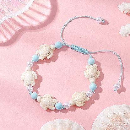 Регулируемые браслеты из синтетической бирюзы и натурального говлита, сплетенные из бусин, для женщин., с абс пластмассовыми жемчужными бисером