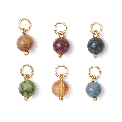Подвески из окрашенного натурального зеленого нефрита, имитирующего турмалин, круглые бусины., с 304 фурнитурой из нержавеющей стали, золотые