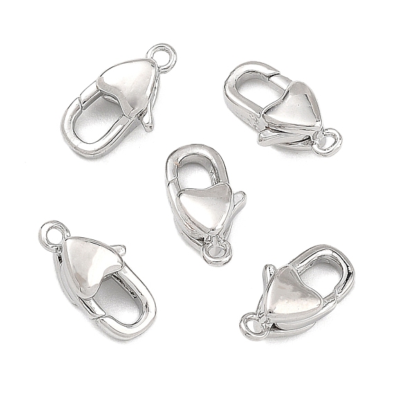SHEGRACE Brass Lobster Claw Clasps, Heart, Lead Free & Cadmium Free & Nickel Free