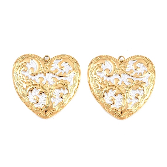 304 Stainless Steel Enamel Pendants, Heart Charms, Ion Plating(IP)