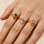 304 Stainless Steel Pave Cubic Zirconia Cuff Open Rings, Heart, Golden