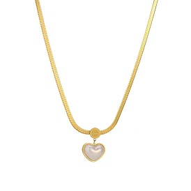 Collier minimaliste vintage en acier titane coeur perle pour femme