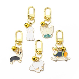 Enamel Dog Brass Bell Pendant Decorations, Alloy Swivel Clasps Charms, for Keychain, Purse, Backpack Ornament