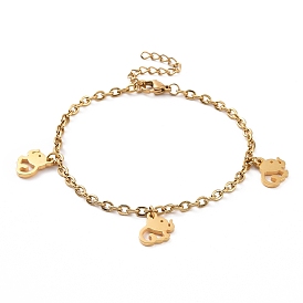 304 Stainless Steel Elephant Charm Bracelet with Cable Chains for Women