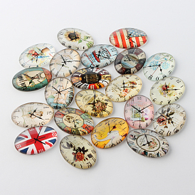 Clock Theme Ornaments Glass Oval Flatback Cabochons