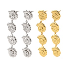 Rack Plating Brass Dangle Stud Earrings, Cadmium Free & Lead Free, Long-Lasting Plated, Conch