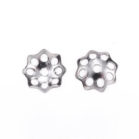 201 Stainless Steel Bead Caps, Flower, Multi-Petal