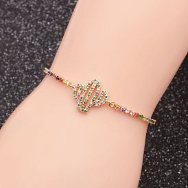 Adjustable Cactus Bracelet with Copper and Zircon Stones for Men and Women, Mother's Day Gift