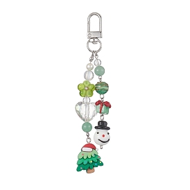 Christmas Handmade Lampwork Pendant Decorations, with Resin and Green Aventurine Beads, Alloy Swivel Clasps, Christmas Tree/Snowman