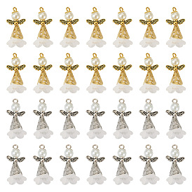 60 шт. 2 Цветные подвески-ангелы из матового акрила, со стеклянными жемчужными бусинами и крылышками из сплава в тибетском стиле