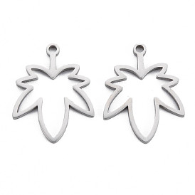 304 Stainless Steel Pendants, Laser Cut, Leaf