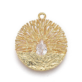 Латуни кулон, с кубического циркония, плоско-круглые, прозрачные