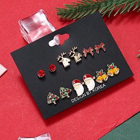 Blue Pond Christmas Earrings - Bow Tie Reindeer Tree Bell Alloy Sweet Holiday Ear Studs