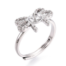 В форме банта латунные микро-паве прозрачные кубические цирконии регулируемые настройки колец, за половину пробурено бисера