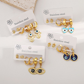 3 пары 304 комплекты серег от сглаза из нержавеющей стали с эмалью, золотые