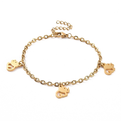 304 Stainless Steel Elephant Charm Bracelet with Cable Chains for Women