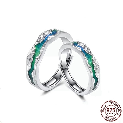 Anillo ajustable con ondas de latón y esmalte para hombre y mujer.