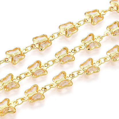 Латунные стеклянные цепочки-подвески в виде бабочек, пайки, с катушкой, золотые