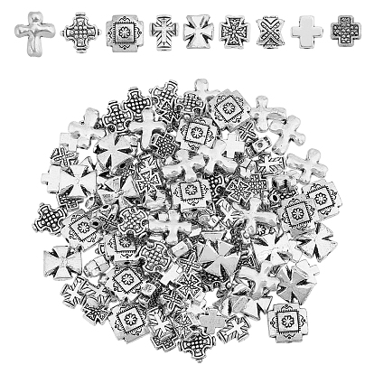 135Ppcs 9 Style Cross Tibetan Style Alloy Beads, Lead Free & Cadmium Free