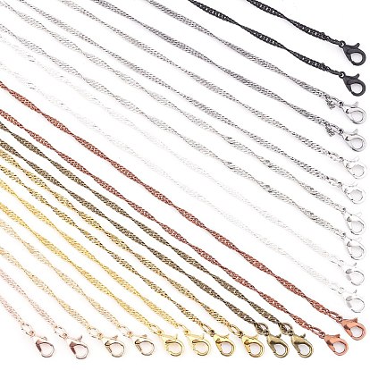 Brass Singapore Chain Necklaces Making, Water Wave Chains, with Lobster Claw Clasps