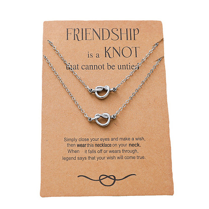 Fashionable Stainless Steel Heart Knot Necklace Set with Collarbone Lock