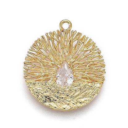 Латуни кулон, с кубического циркония, плоско-круглые, прозрачные