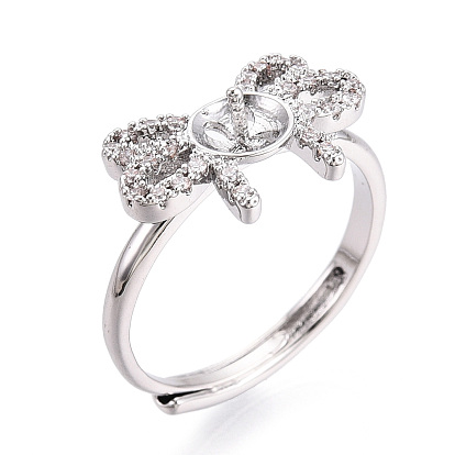 В форме банта латунные микро-паве прозрачные кубические цирконии регулируемые настройки колец, за половину пробурено бисера