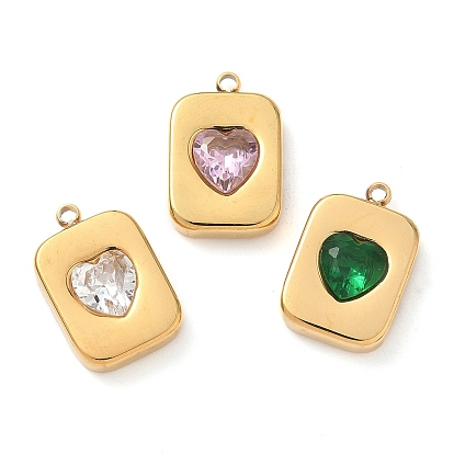 304 подвески из нержавеющей стали, со стразами, ионное покрытие (ip), Прямоугольник с сердцем