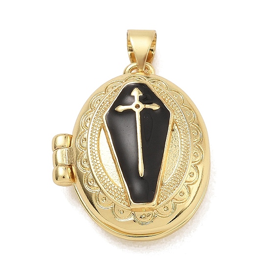 Латунь эмаль Locket подвески, овальный с подвесками в виде гроба и креста, стойки покрытие, долговечный, без кадмия и без свинца