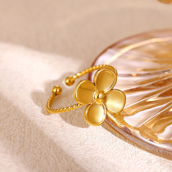 304 Stainless Steel Cuff Open Rings for Women, Flower
