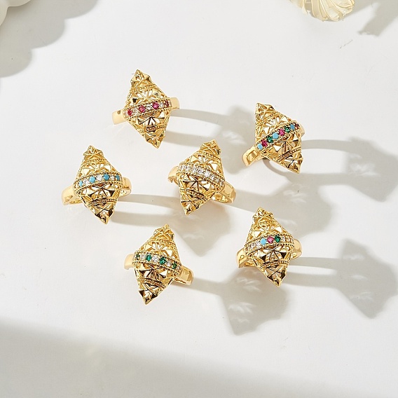 Кольца-манжеты геометрические с микропаве из кубических цирконий из латуни для женщин, золотые