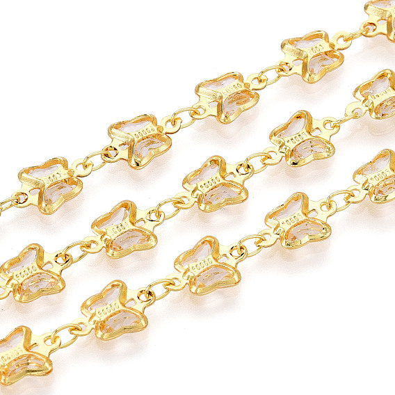 Латунные стеклянные цепочки-подвески в виде бабочек, пайки, с катушкой, золотые