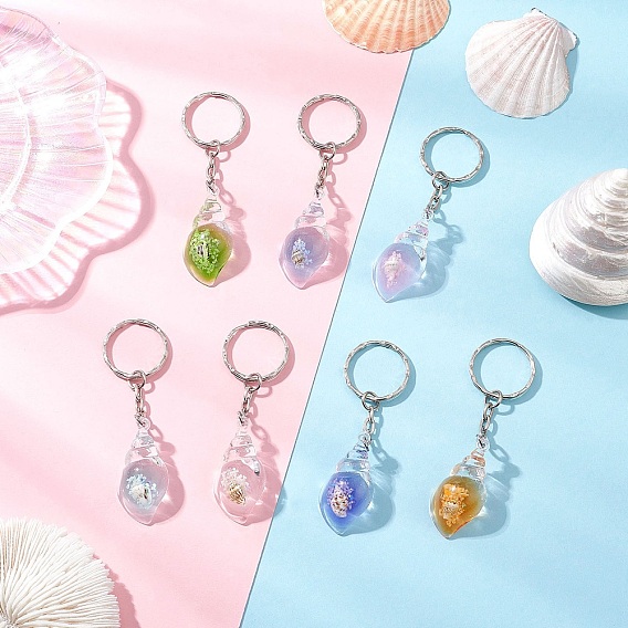 7 шт. светящиеся акриловые брелоки, с разъемными кольцами из нержавеющей стали, формы раковины, платина