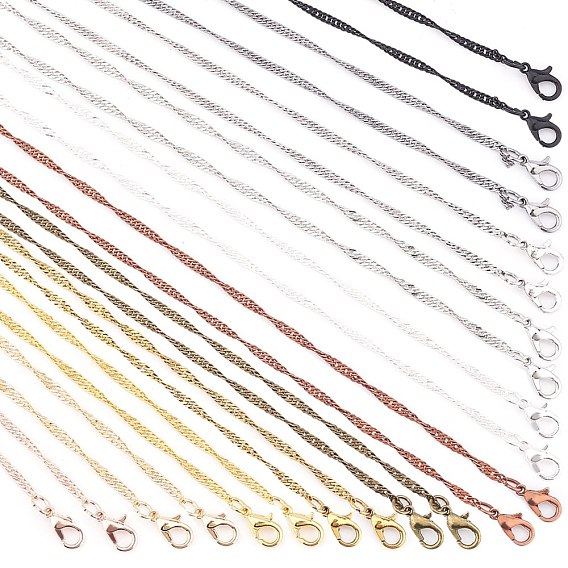 Brass Singapore Chain Necklaces Making, Water Wave Chains, with Lobster Claw Clasps
