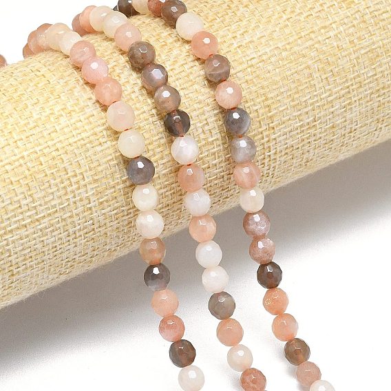 Нити из натуральных бусин из нескольких лунных камней, граненый (128 граней), круглые