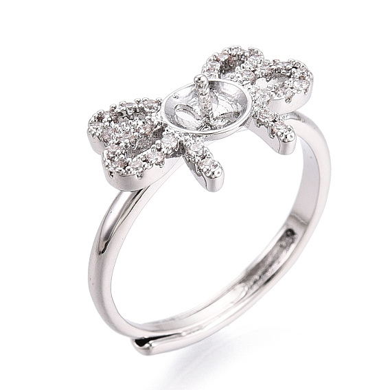 В форме банта латунные микро-паве прозрачные кубические цирконии регулируемые настройки колец, за половину пробурено бисера