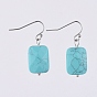 Faceted Gemstone Dangle Earrings, with 304 Stainless Steel Ball Head pins and 316 Surgical Stainless Steel Earring Hooks, Rectangle