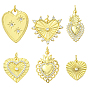 6шт. 6 стили подвески из латуни и циркония с покрытием стойки, без кадмия и без свинца, долговечный, сердце, с целью перехода в кольце
