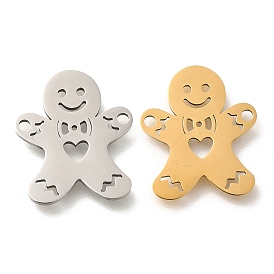 201 Stainless Steel Laser Cut Connector Charms, Christmas Gingerbread Man Links