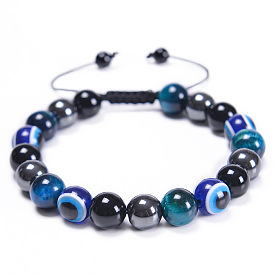 Tiger Eye and Obsidian Bracelet for Men and Women, 10mm Beads Weaved Together