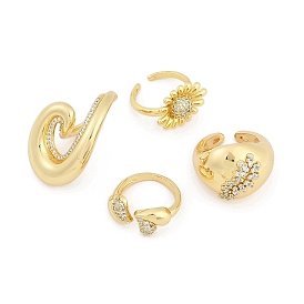 Латунные микро проложить манжеты кольца кубического циркония, широкие кольца для женщин, реальный 18 k позолоченный