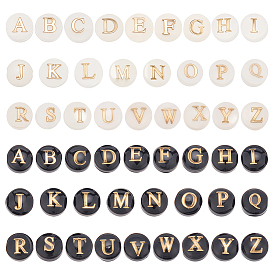 2 наборы 52 шт. 2 цвета стеклянные бусины, имитирующие ракушки, плоские круглые с письмом ~ г