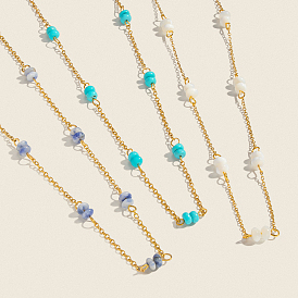 Минималистичные колье из натуральных камней в форме ронделей, украшенные бусинами и цепочками из нержавеющей стали., реальный 304 k позолоченный